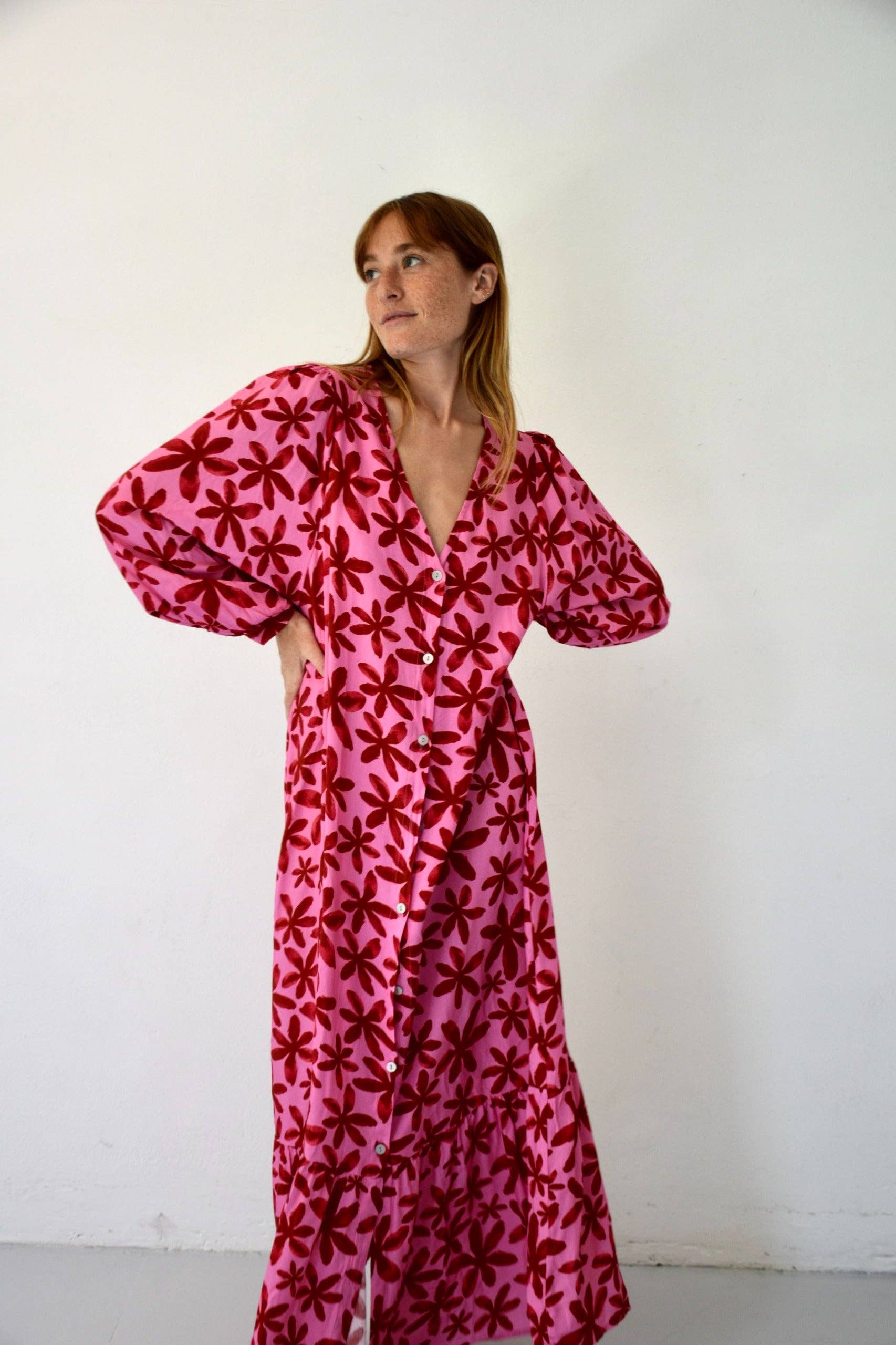 MAXI-KLEID | fuchsia geblümt