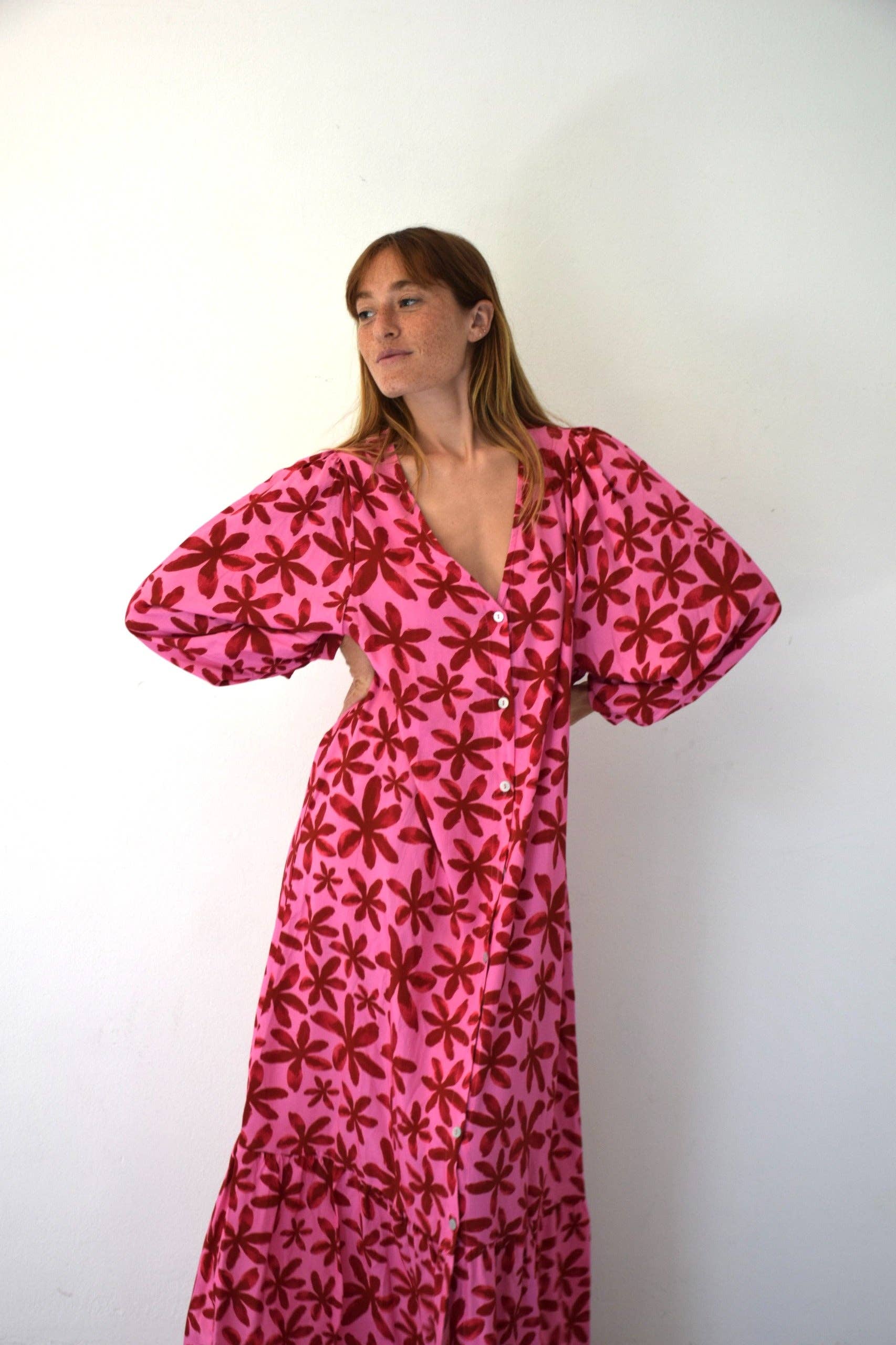 MAXI-KLEID | fuchsia geblümt
