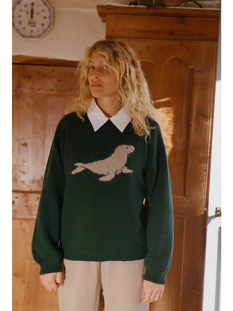 PULLOVER MIT ROBBE | MARYLIN | waldgrün