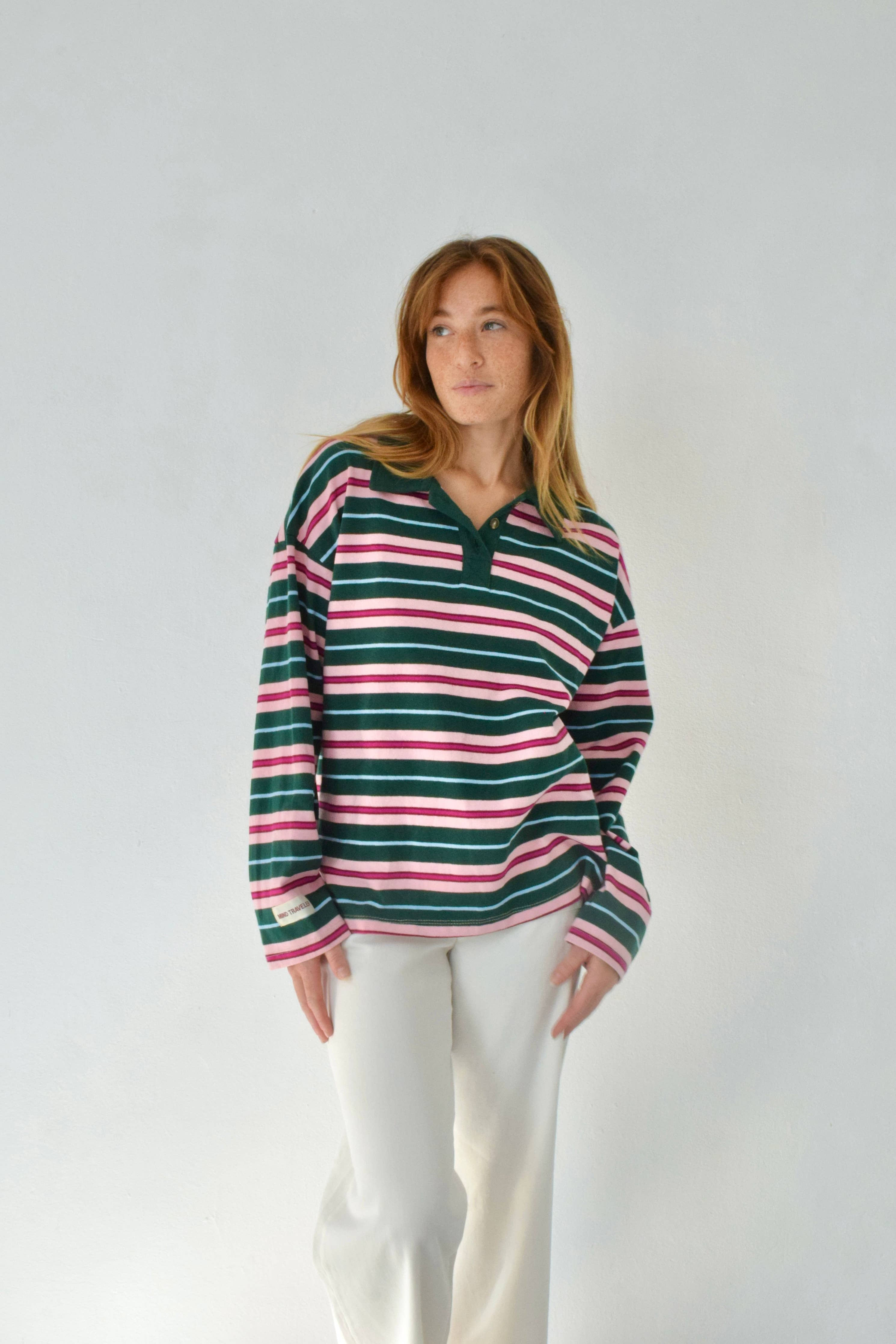 GESTREIFTES POLOSHIRT | grün & rosa