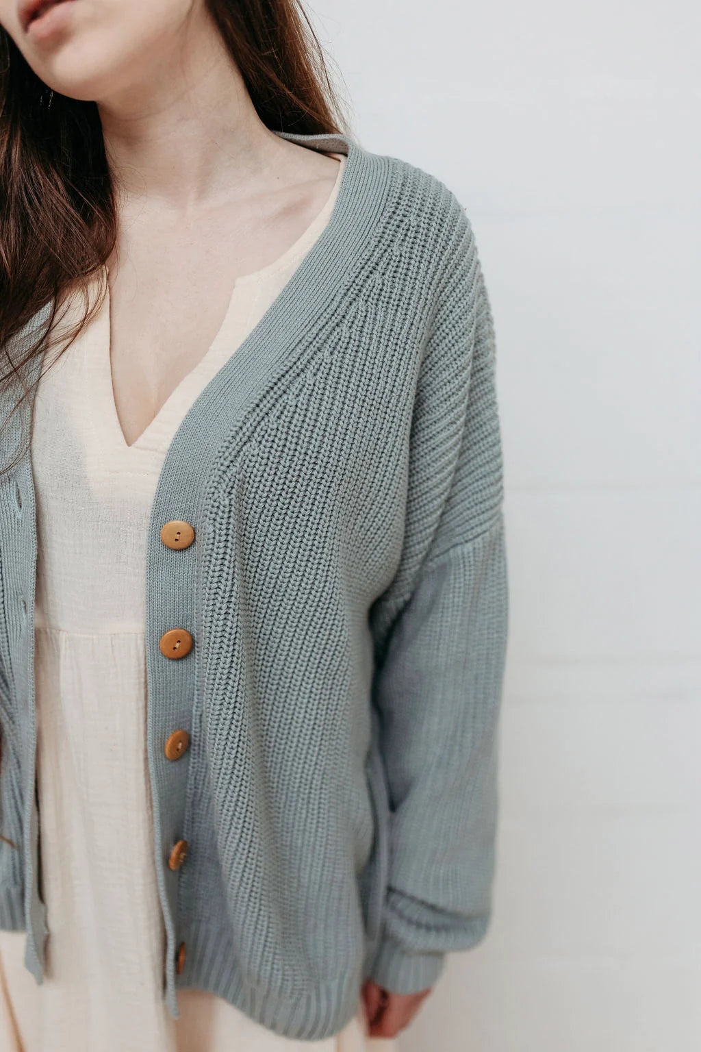 STRICK-CARDIGAN | GRAU-BLAU | MAMA