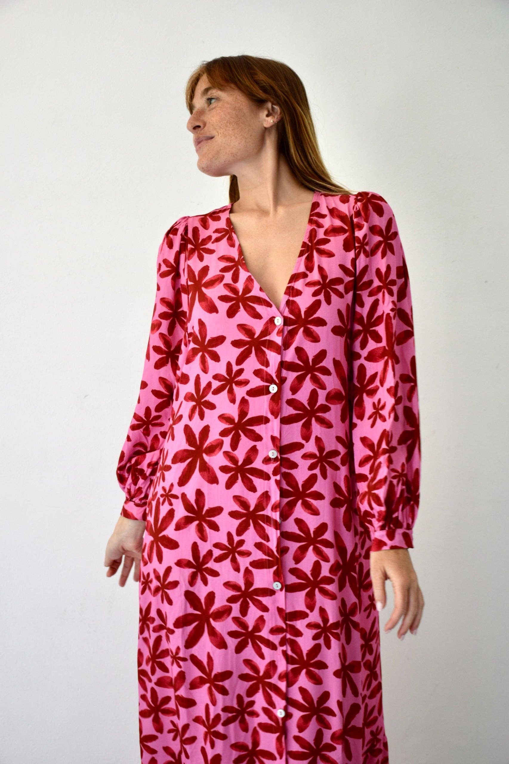 MAXI-KLEID | fuchsia geblümt