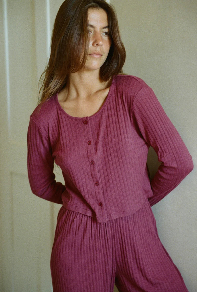 MOM CARDIGAN | POINTELLE | plum