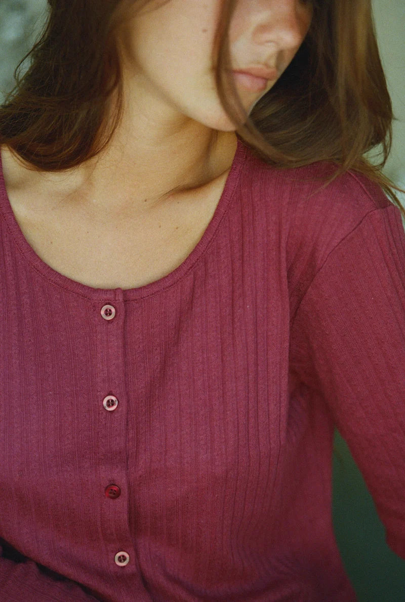 MOM CARDIGAN | POINTELLE | plum