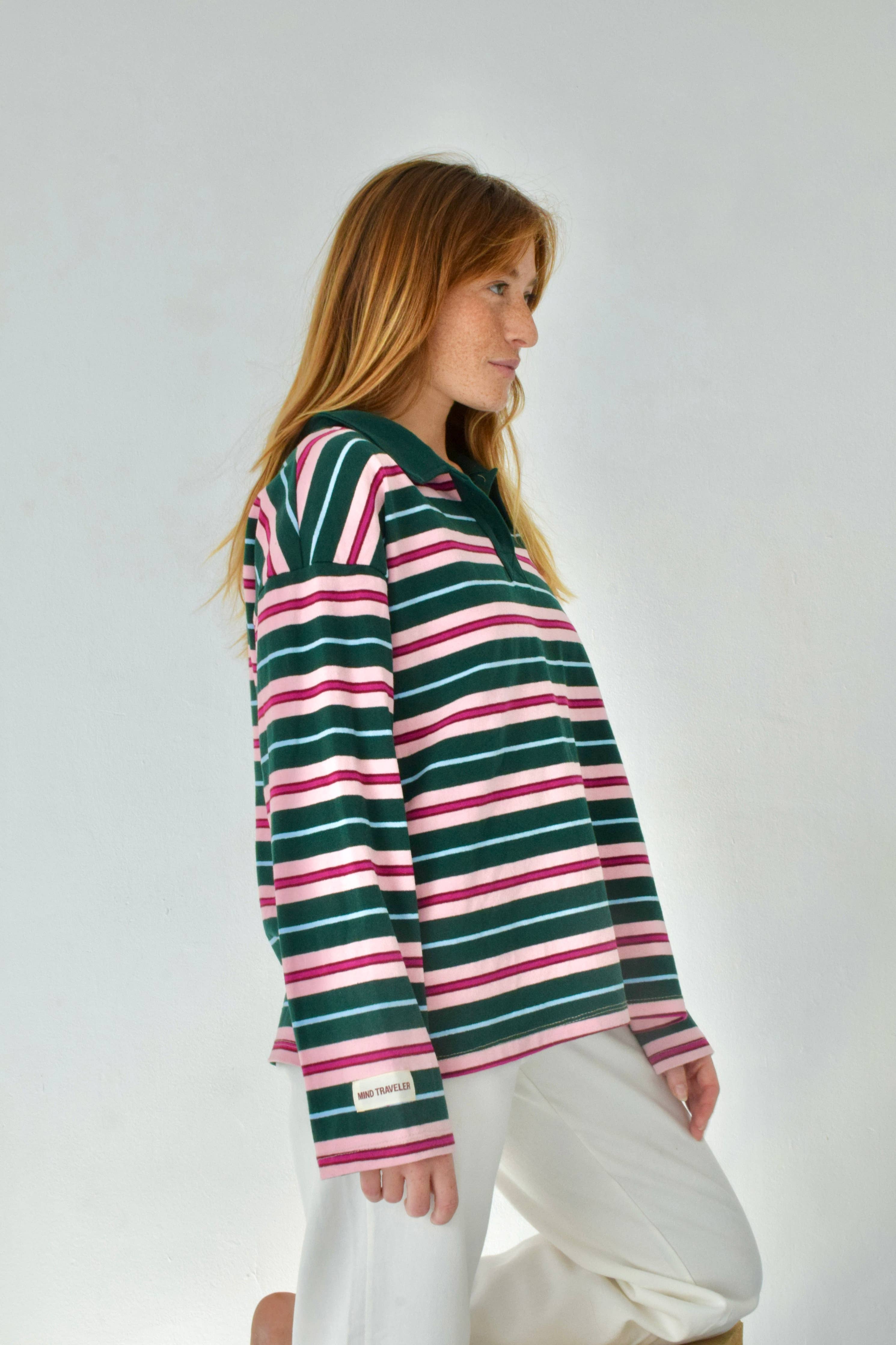 GESTREIFTES POLOSHIRT | grün & rosa