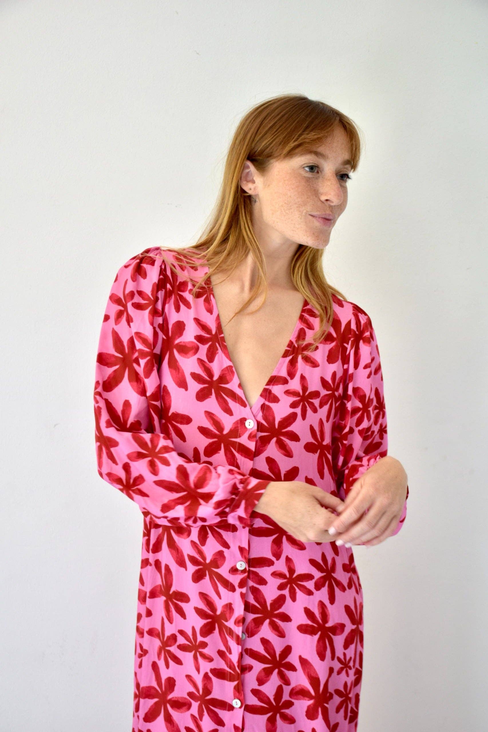 MAXI-KLEID | fuchsia geblümt